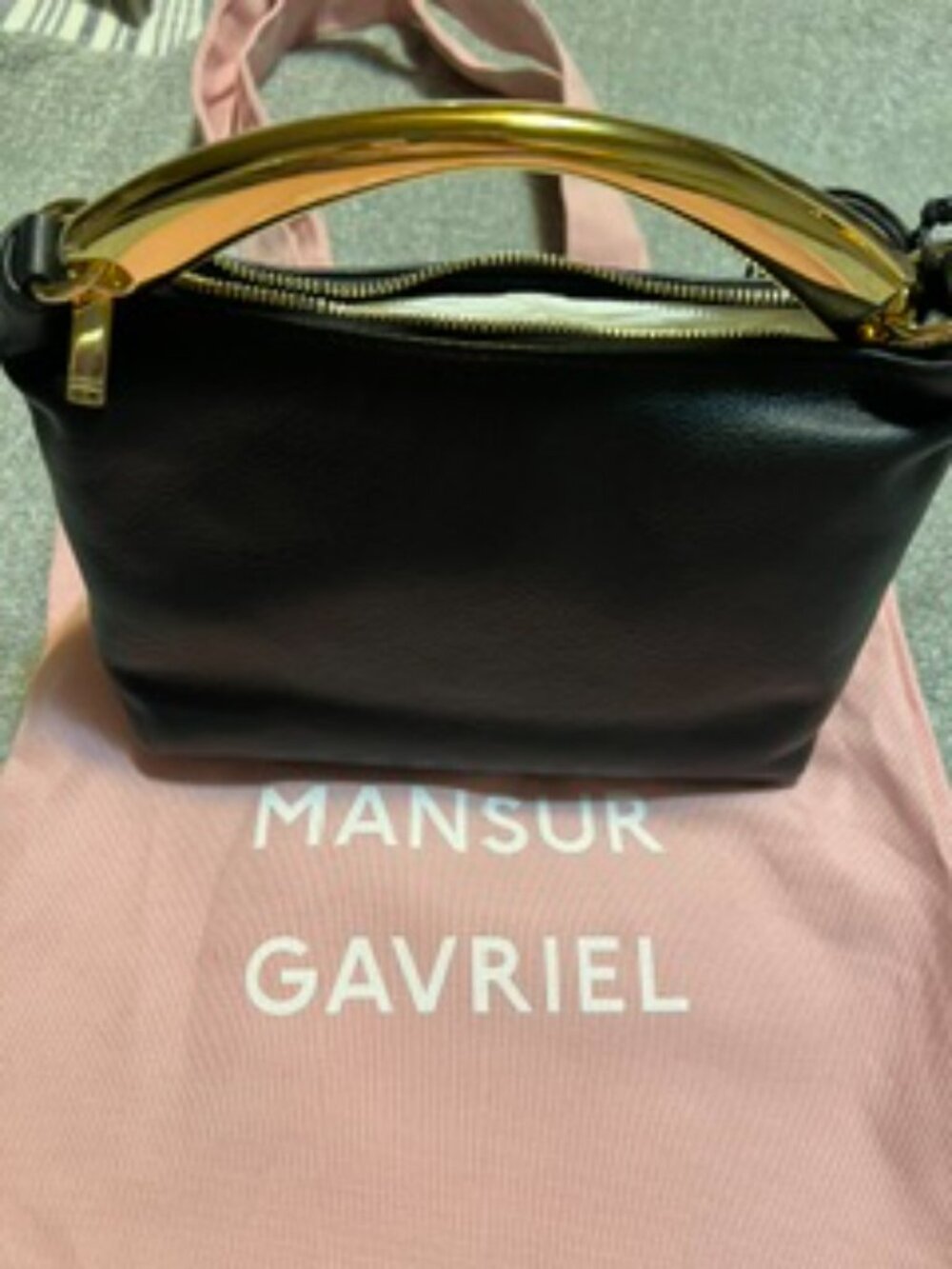 NWT Mansur Gavriel Black Leather/Gold Hardware Rhea Metal Top Handle Bag